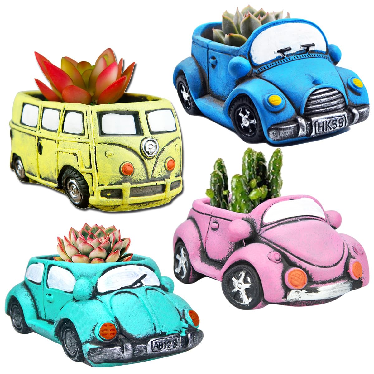 Cute Succulent Plants Pots, Small Planter Pots with Drainage Hole, Flower Pots for Home Indoor Outdoor Garden Decoration (Purple Bus)