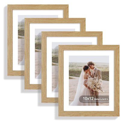 Hongkee 8x10 Picture Frame Set of 4, Real Glass and Wood Frame, 5x7 Mat