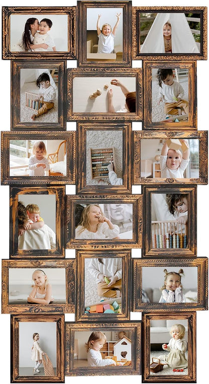 HELLO LAURA - 4x6 Picture Frame Collage Large Photo Collage Frame for Wall 18 Openings Picture Frames Photo Frame Collage Wall Decor for Living Room Bedroom - Rusted Gold