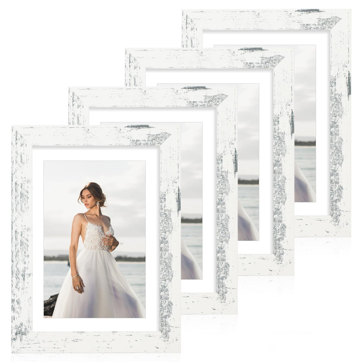 iRahmen 8x10 Picture Frame Set of 4, High Definition Real Glass Rustic Brown Frame, 8 x 10 Wood Photo Frames for Desktop Display and Wall Mounting