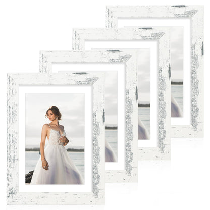 iRahmen 8x10 Picture Frame Set of 4, High Definition Real Glass Rustic Brown Frame, 8 x 10 Wood Photo Frames for Desktop Display and Wall Mounting