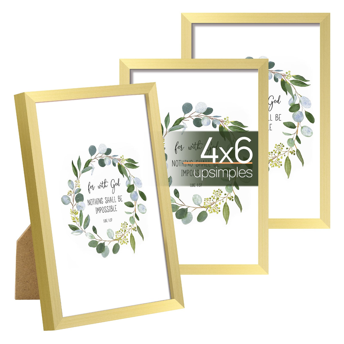 upsimples 4x6 Picture Frame Glass, Thin Border, Gold Photo Frames, 3 Pack