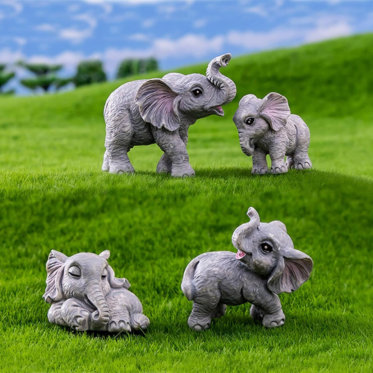 8Pcs Realistic Mini Elephant Figurines Small Resin Elephant