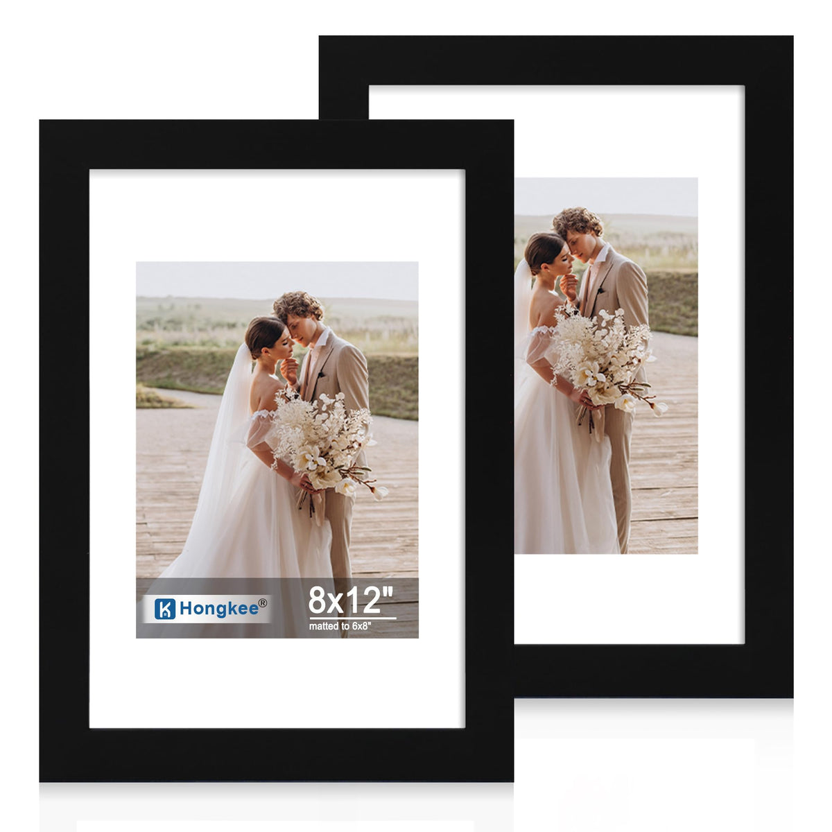 Hongkee 5x7 Picture Frame Set of 2, Real Glass and Wood Frame for Mat 4x6