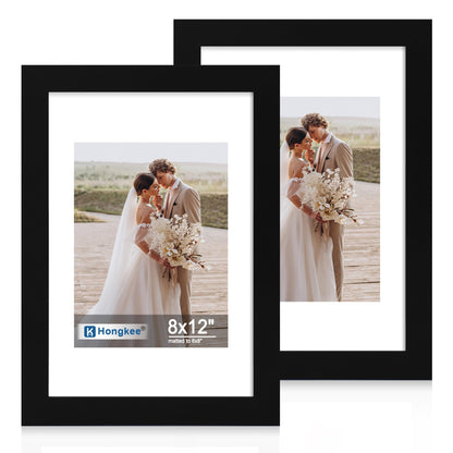 Hongkee 5x7 Picture Frame Set of 2, Real Glass and Wood Frame for Mat 4x6