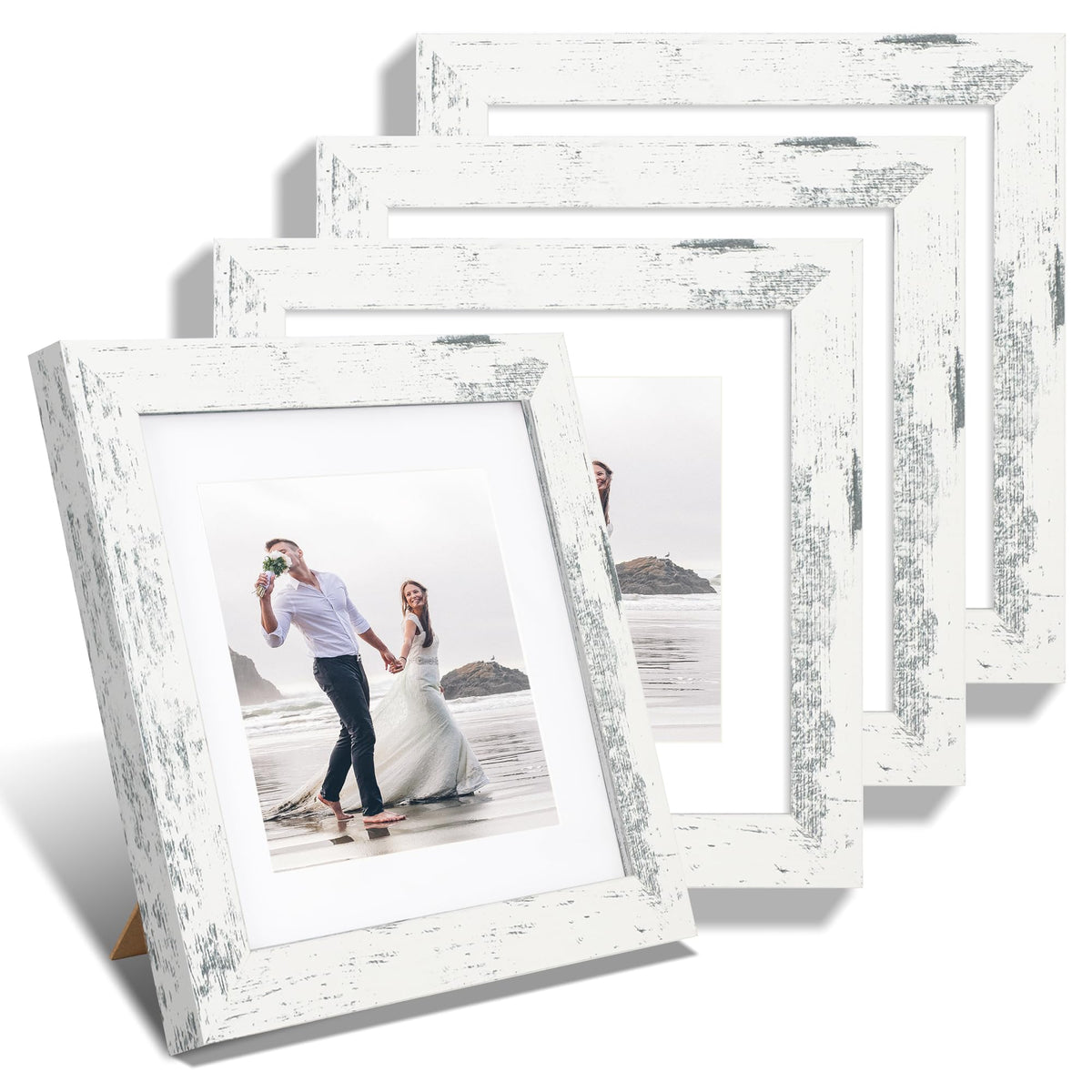 iRahmen 8x10 Picture Frame Set of 4, High Definition Real Glass Rustic Brown Frame, 8 x 10 Wood Photo Frames for Desktop Display and Wall Mounting