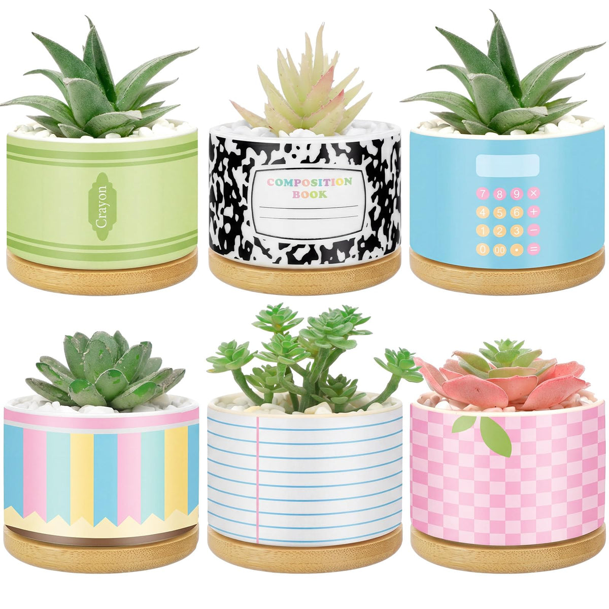Remerry 6 Pcs Christmas Teacher Gifts Ceramic Succulent Plant Pot, Classic