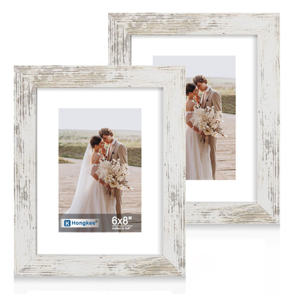 Hongkee 5x7 Picture Frame Set of 2, Real Glass and Wood Frame for Mat 4x6