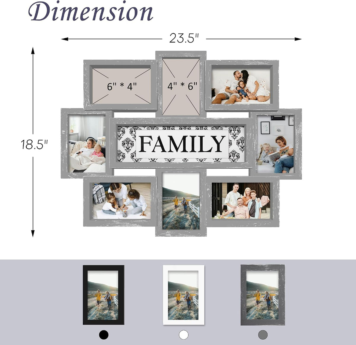 Jerry & Maggie Family Photo Frame 22x17, PVC Picture Frames Collage Wall Decor 9 Opening Wall Hanging For 6x4 Photos 8 Pack, No-Assembly 3D Design Waterproof Memorial Keepsake, Ashes