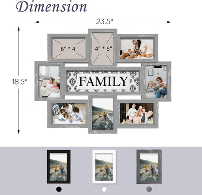 Jerry & Maggie Family Photo Frame 22x17, PVC Picture Frames Collage Wall Decor 9 Opening Wall Hanging For 6x4 Photos 8 Pack, No-Assembly 3D Design Waterproof Memorial Keepsake, Ashes