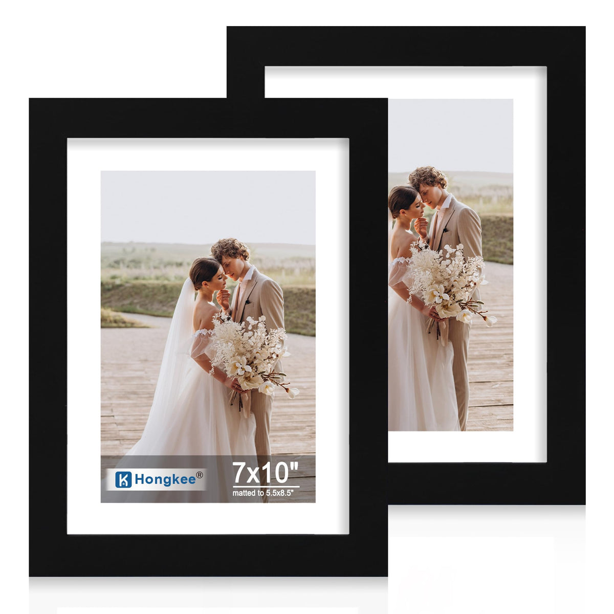 Hongkee 5x7 Picture Frame Set of 2, Real Glass and Wood Frame for Mat 4x6