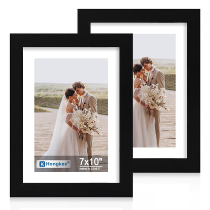 Hongkee 5x7 Picture Frame Set of 2, Real Glass and Wood Frame for Mat 4x6