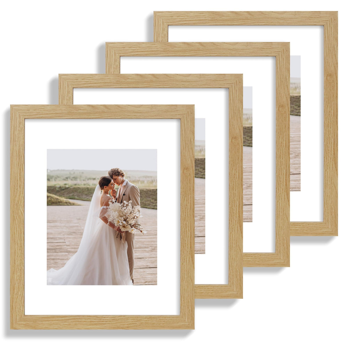 Hongkee 8x10 Picture Frame Set of 4, Real Glass and Wood Frame, 5x7 Mat