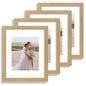 Hongkee 8x10 Picture Frame Set of 4, Real Glass and Wood Frame, 5x7 Mat