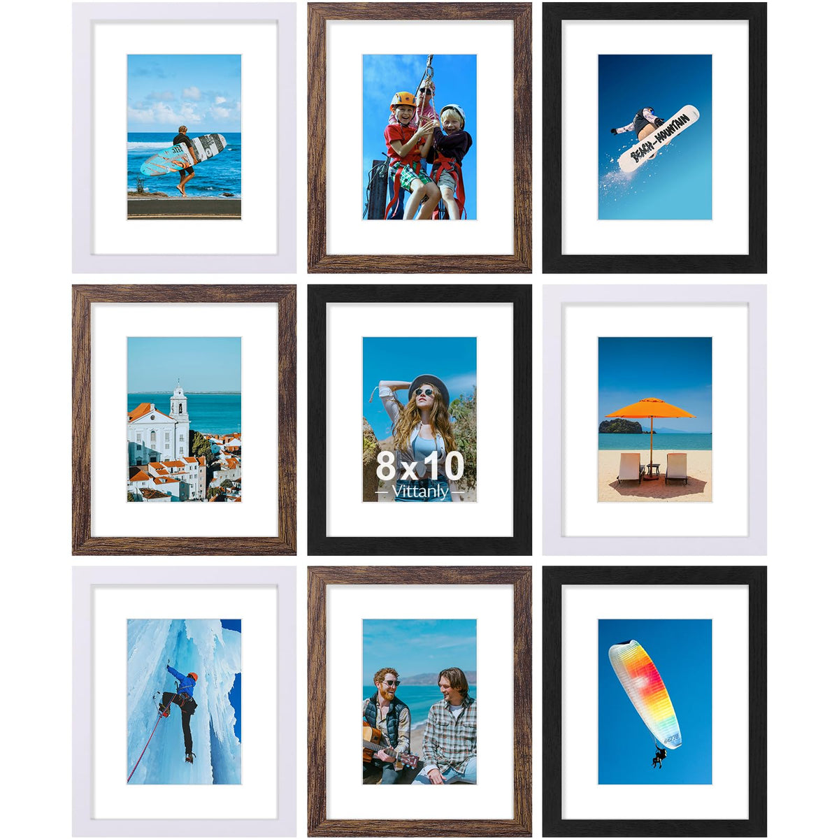 Vittanly 8x10 Picture Frames Set of 9 for Wall or Tabletop Display, Gold