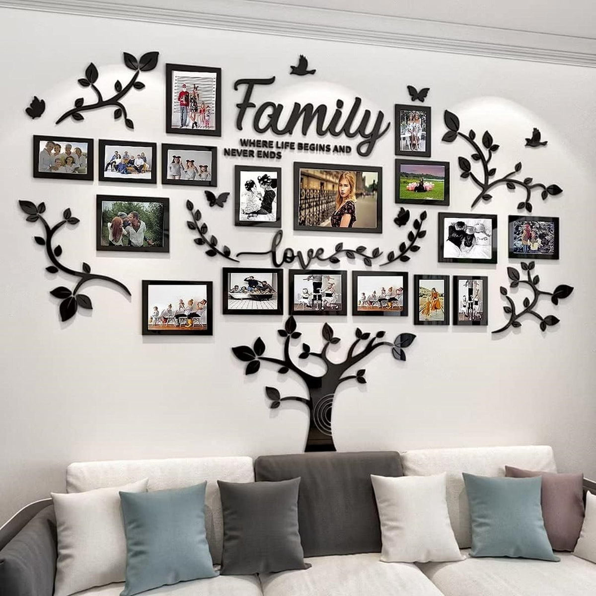 Picture Frames Collage Wall Decor - Family Tree Wall Decor for Living Room 4x6 5x7 8x10 11x14 3D DIY-Acrylic Family Wall Decor Photo Collage Frame for Wall