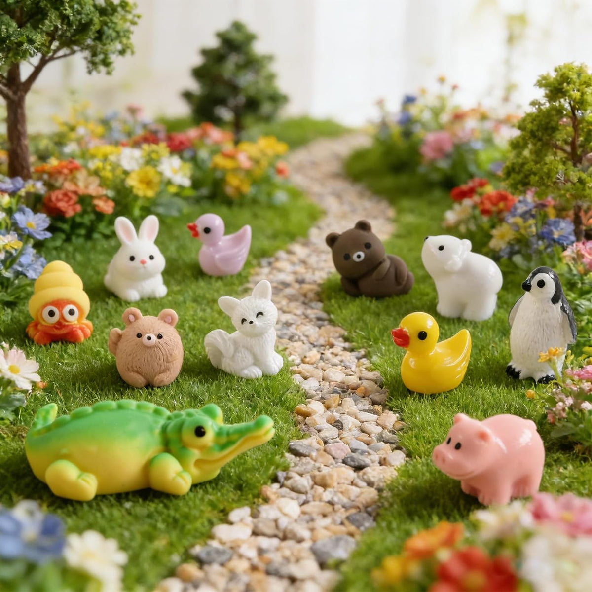 Prudiut 60 Pcs Mini Resin Animal Figures 60 Styles for Fairy Garden Decor