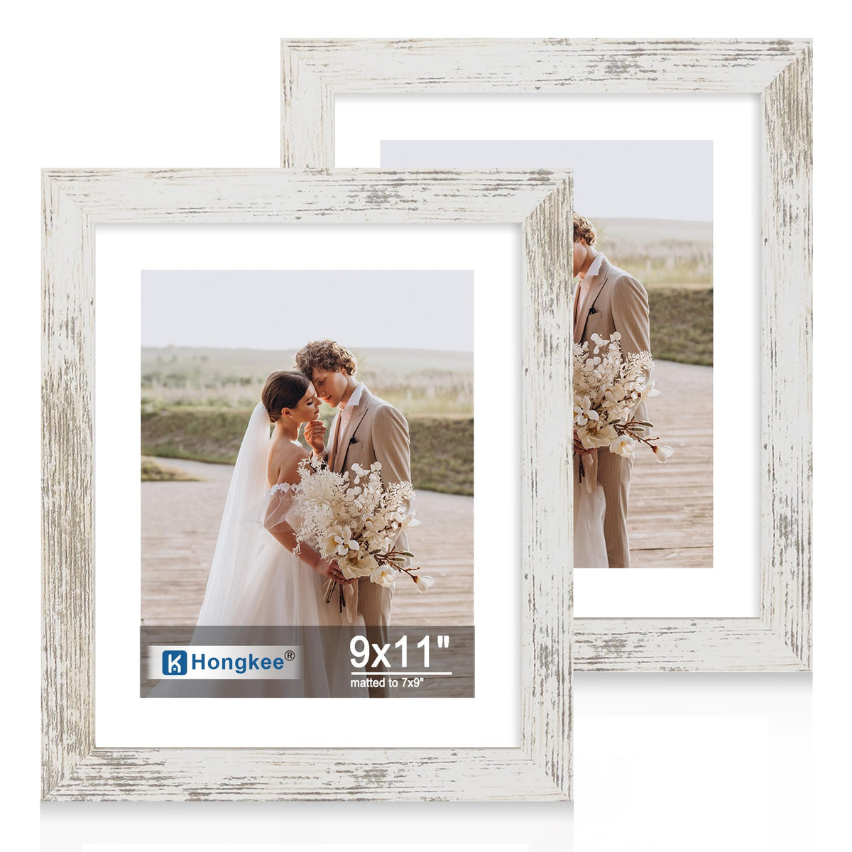 Hongkee 5x7 Picture Frame Set of 2, Real Glass and Wood Frame for Mat 4x6