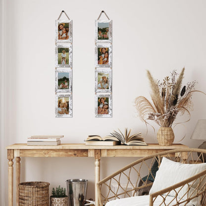 Lavezee 4x6 Hanging Collage Picture Frames Set of 2, 8 Opening Vertical Frame Made to Display 4 by 6 Inch Photo for Wall Decor, Distressed White