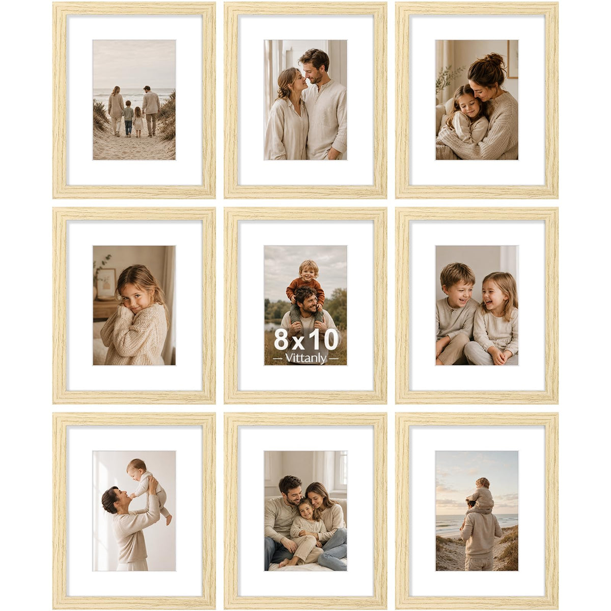 Vittanly 8x10 Picture Frames Set of 9 for Wall or Tabletop Display, Gold