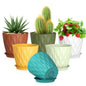 Meowell 4 inch Small Plastic Nursery Pots, 5 Pack Water Ripples Plant Pots for Indoor Plants, Flower Pots with Drainage Holes and Saucers, Seedling Starter Planters for Succulent Plants, White