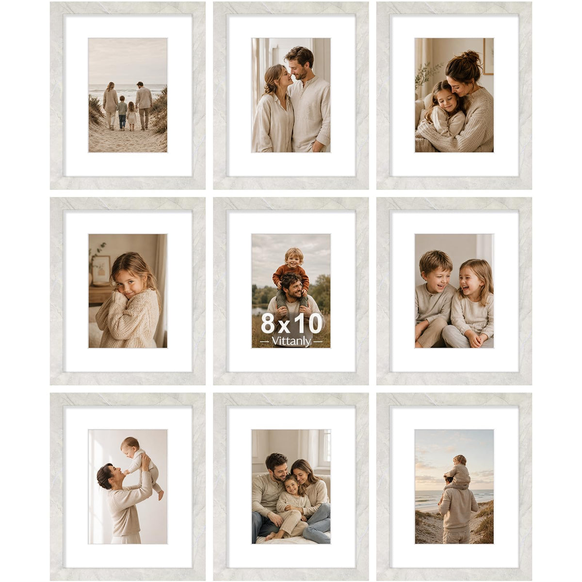 Vittanly 8x10 Picture Frames Set of 9 for Wall or Tabletop Display, Gold