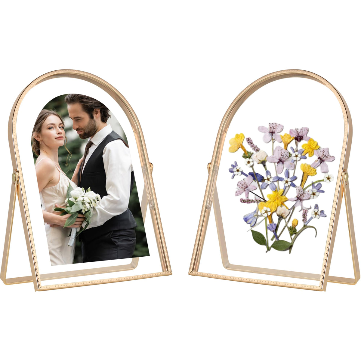 Gold 8x10'' Floating Frame Set of 2,For Photo Sizes( 5x7'',6x8'',7x9''),Beautiful Metal Beaded Edge Frames Adjustable Tabletop/Shelf Photo Frame,Classy Gift Choice for Wedding