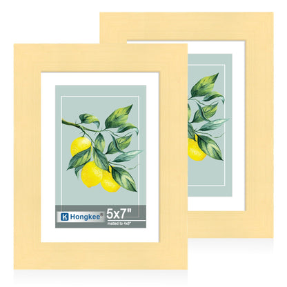 Hongkee 5x7 Picture Frame Set of 2, Real Glass and Wood Frame for Mat 4x6