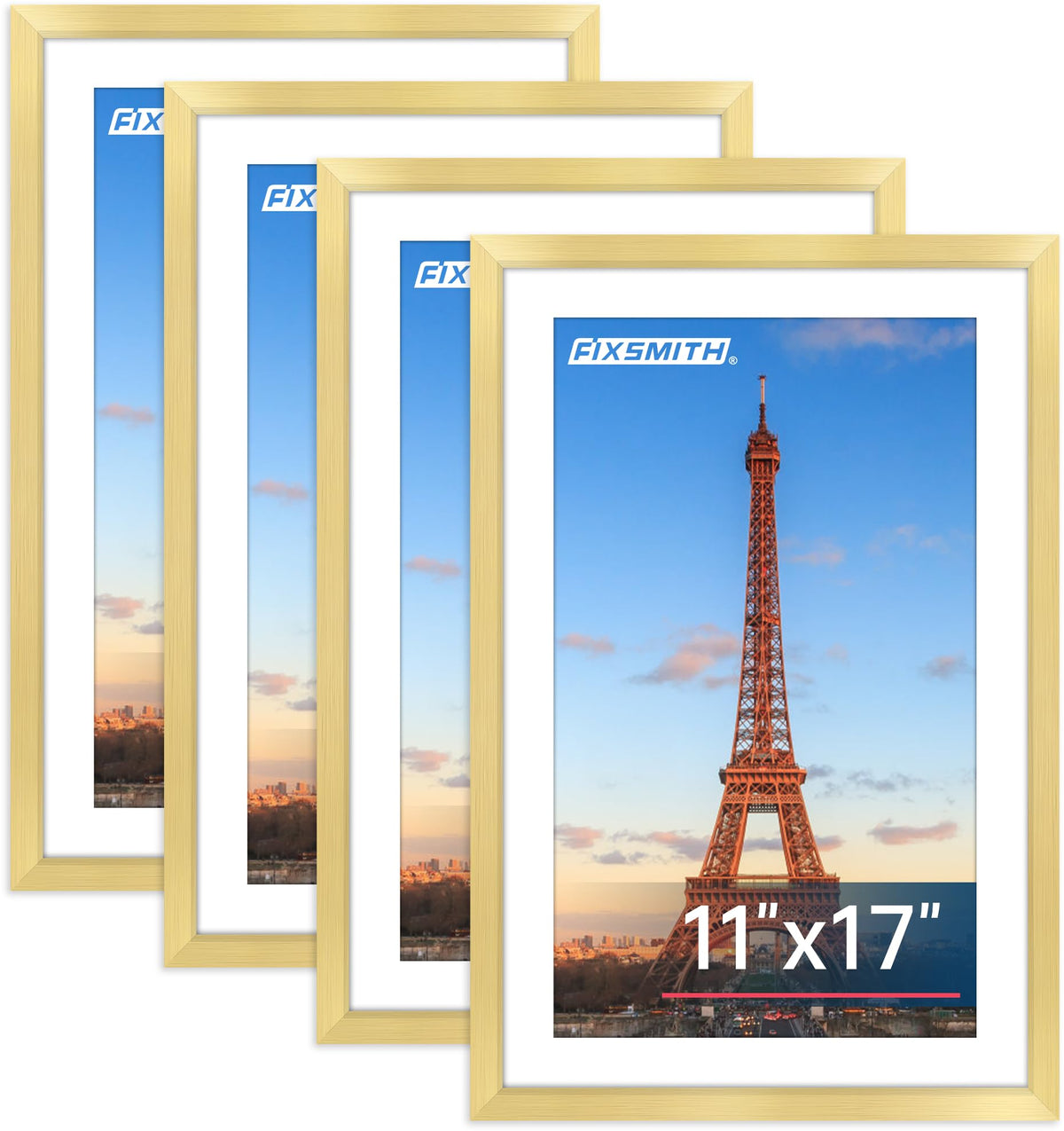 FIXSMITH 5x7 Picture Frame Bulk-4 Pack, Gold Picture Frames Collage Wall Decor, Wall & Tabletop Picture Frames, Photo Frame with HD Plexiglass, Display Pictures 4x6 with Mat or 5x7 Without Mat