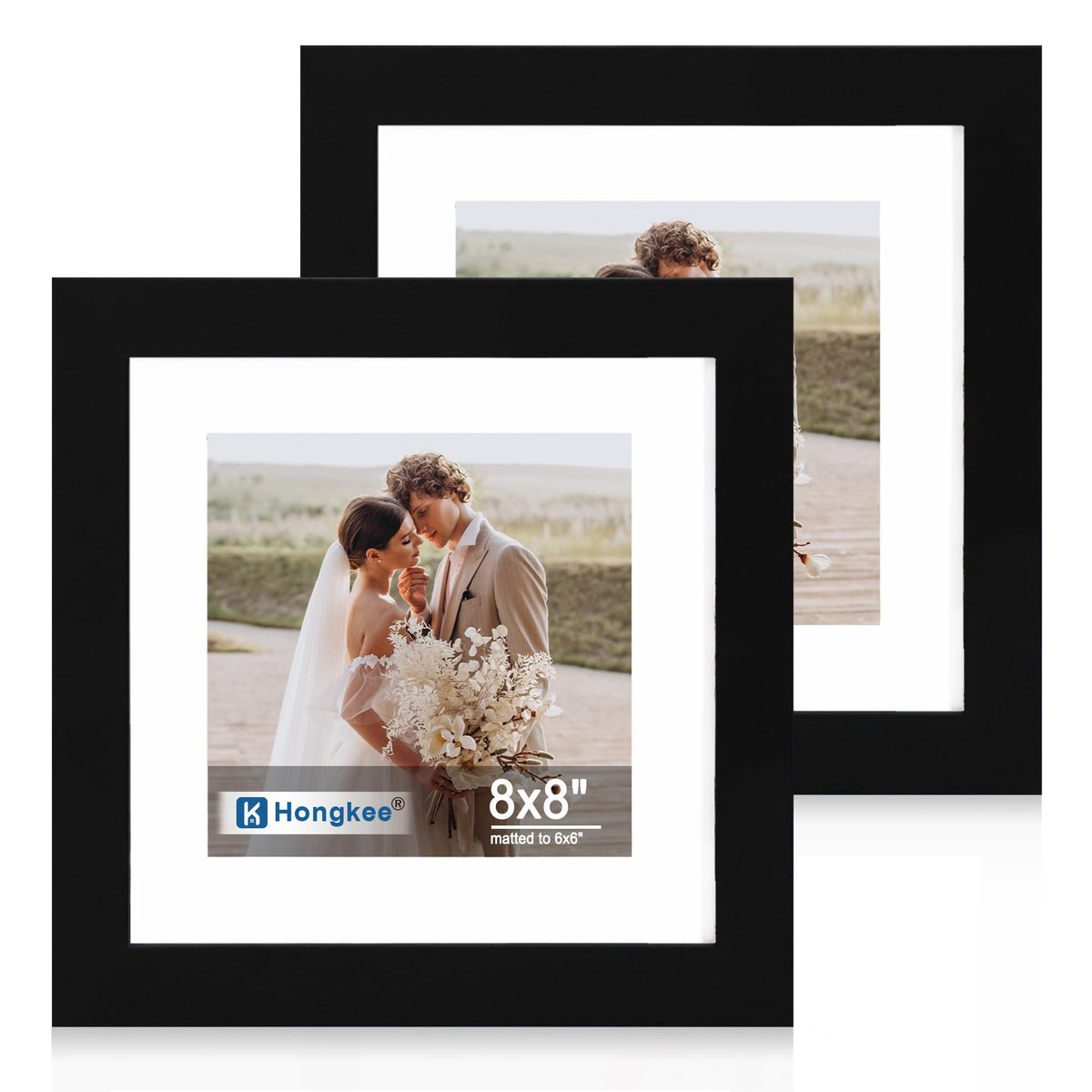 Hongkee 5x7 Picture Frame Set of 2, Real Glass and Wood Frame for Mat 4x6