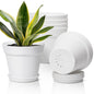 T4U Small Plant Pots 4 Inch 8 Pack, Plastic Indoor Flower Pots Saucer White