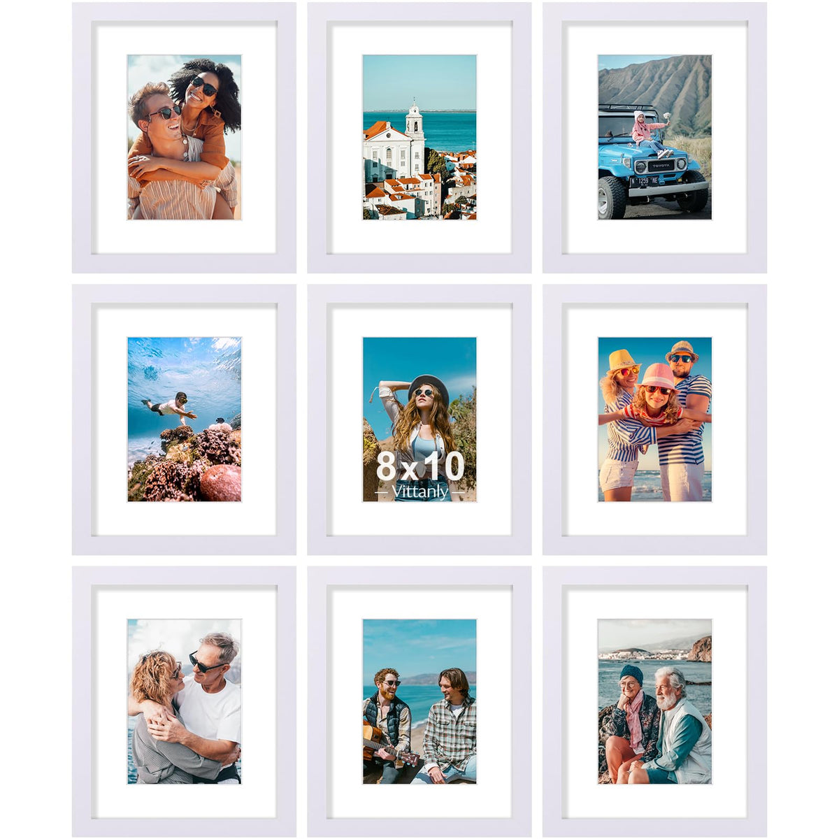 Vittanly 8x10 Picture Frames Set of 9 for Wall or Tabletop Display, Gold