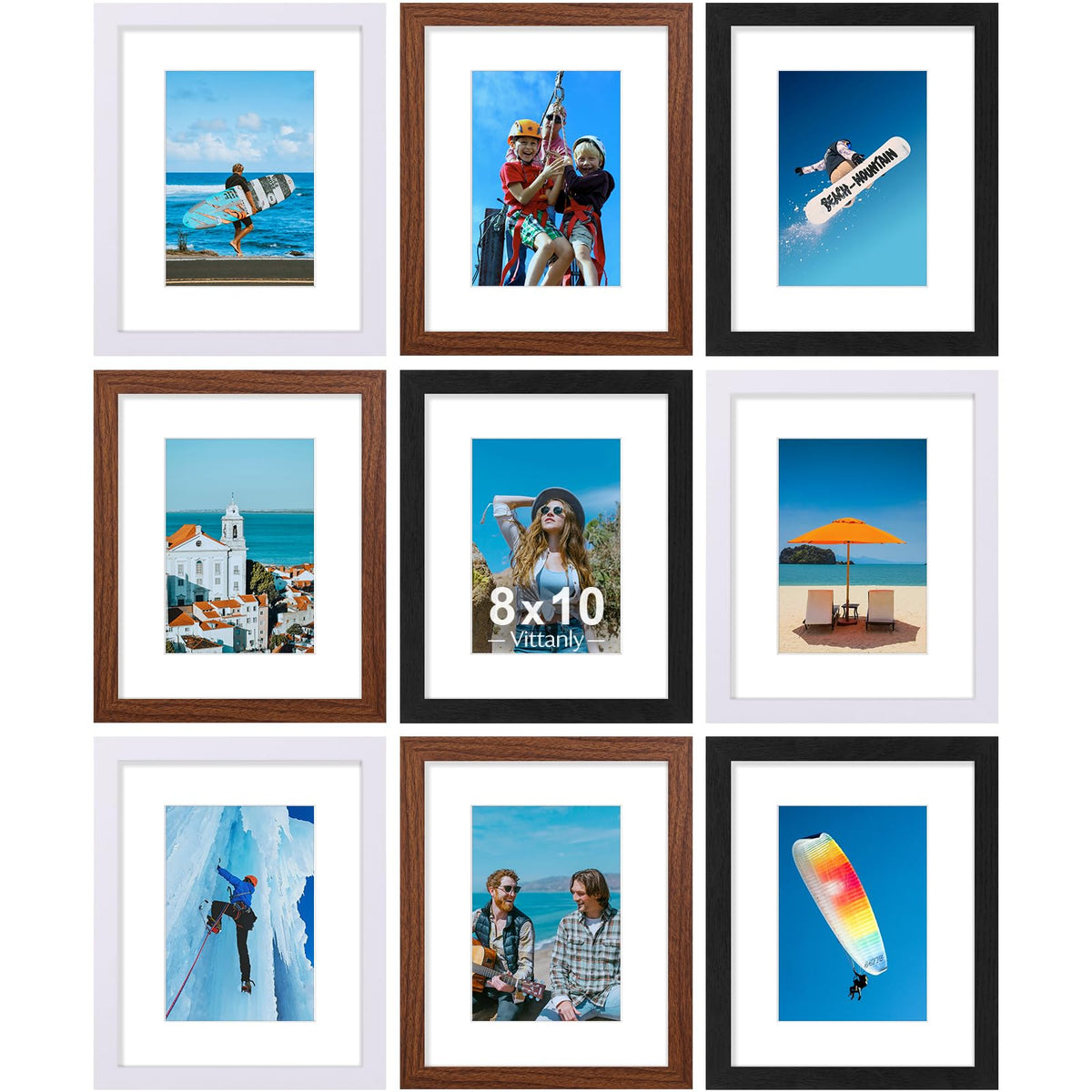 Vittanly 8x10 Picture Frames Set of 9 for Wall or Tabletop Display, Gold