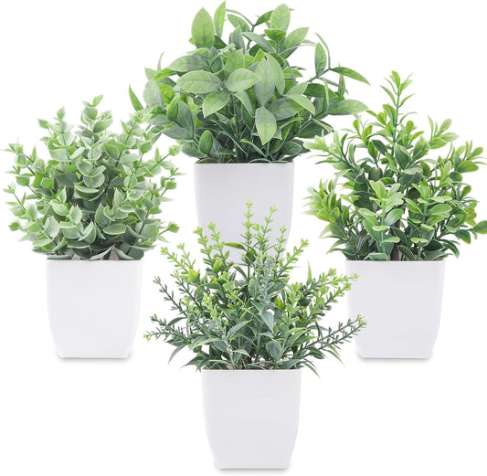 Der Rose 4 Pack 7" Mini Fake Plants, Artificial Plants for Bathroom Decor