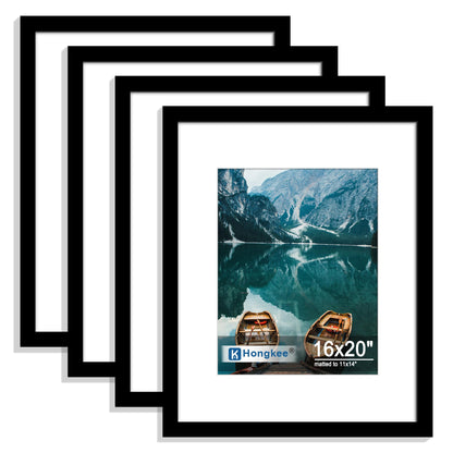 Hongkee 8x10 Picture Frame Set of 4, Real Glass and Wood Frame, 5x7 Mat