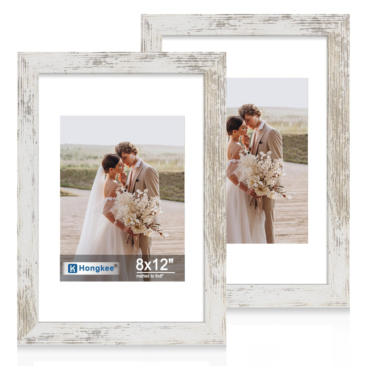 Hongkee 5x7 Picture Frame Set of 2, Real Glass and Wood Frame for Mat 4x6
