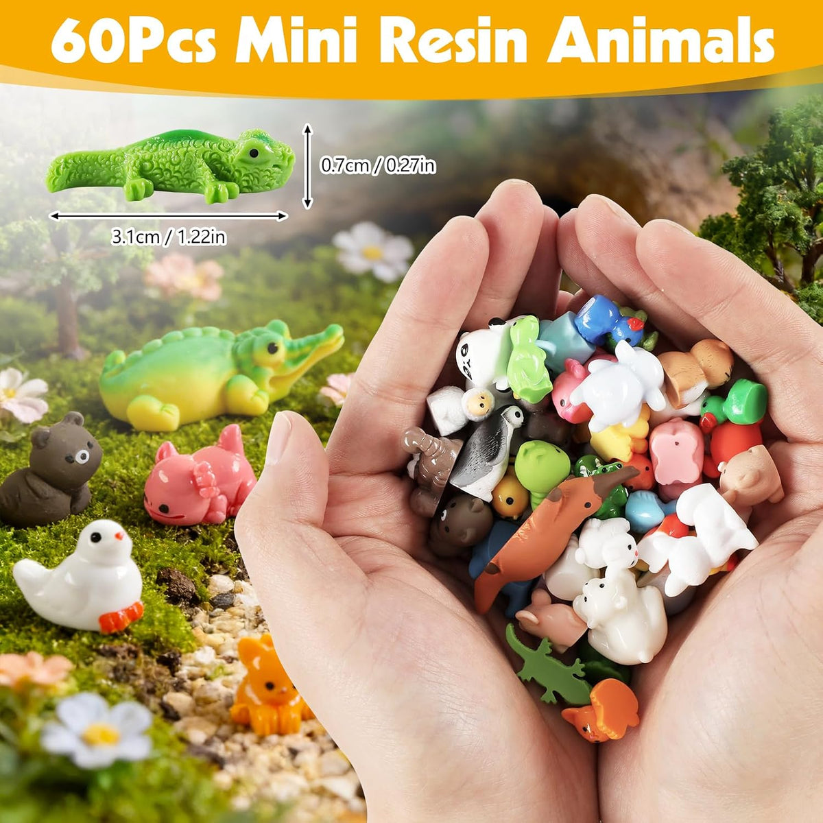 Prudiut 60 Pcs Mini Resin Animal Figures 60 Styles for Fairy Garden Decor