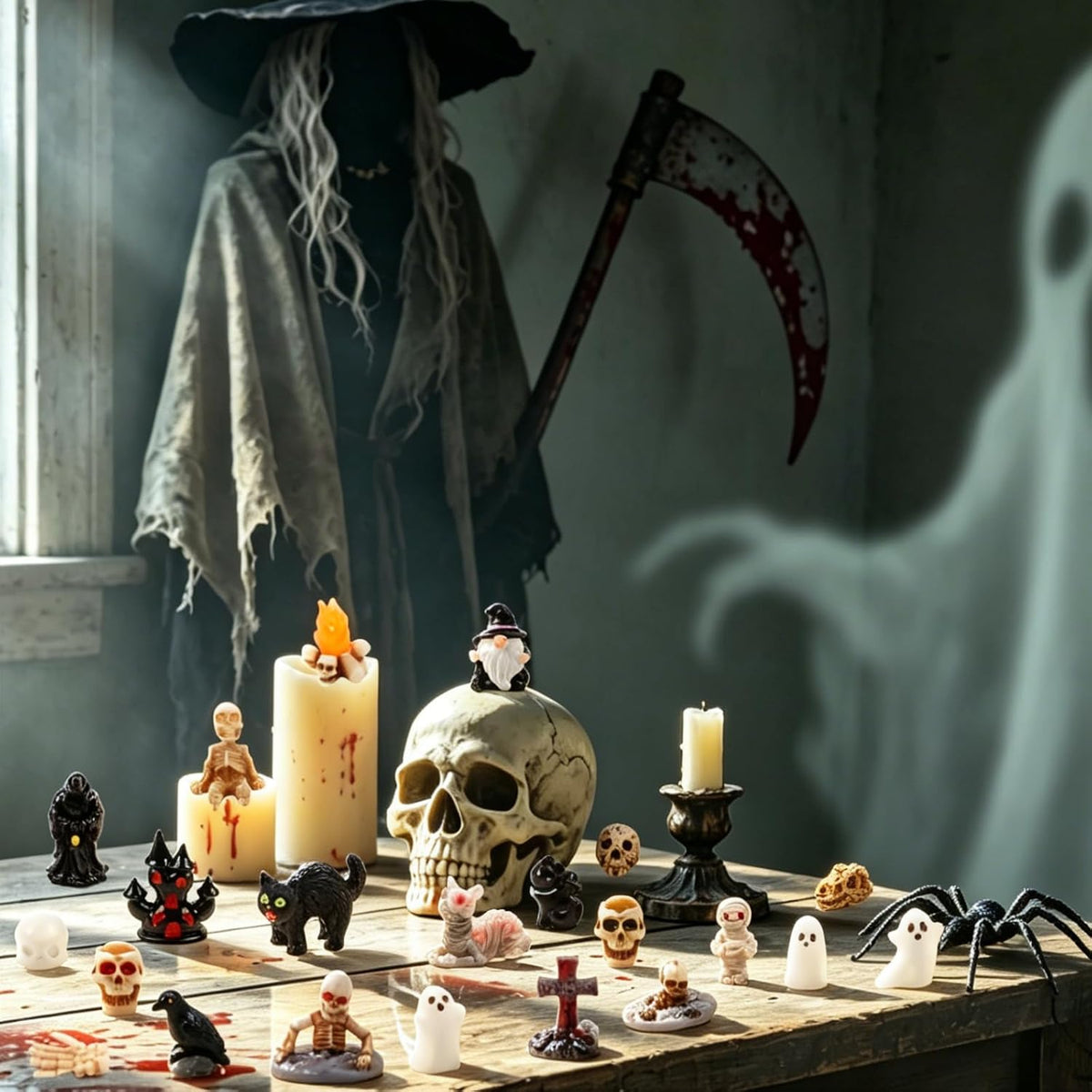 KIMOBER 36 Pcs Halloween Mini Resin Figures, Mixed Mini Figurines with Pumpkin Ghost Skull Designs, Tiny Resin Figures for Halloween Tree, Party Favors, Miniature Decorations