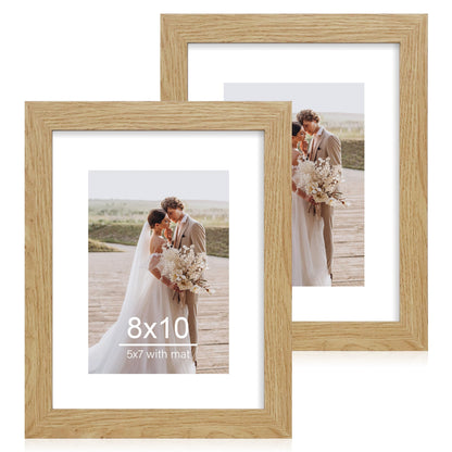 Hongkee 5x7 Picture Frame Set of 2, Real Glass and Wood Frame for Mat 4x6