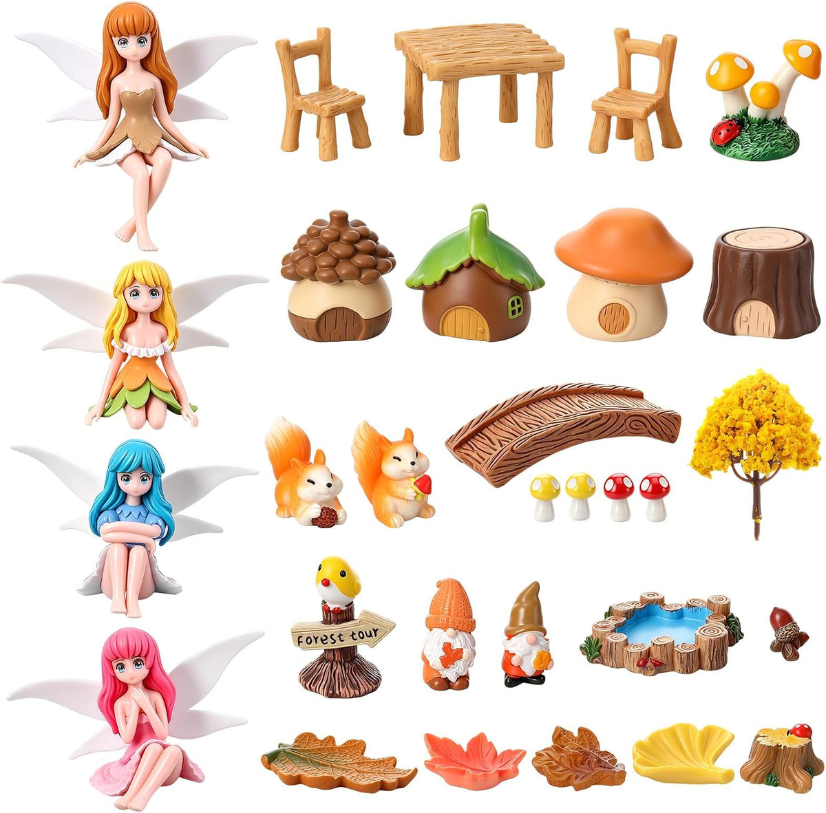 Fairy Garden Accessories 30Pcs Mini Fall Resin Figurines