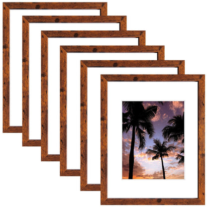 SESEAT 8x10 Picture Frame Brown Set of 6, Display Pictures 5x7 With mat or 8x10 Without Mat