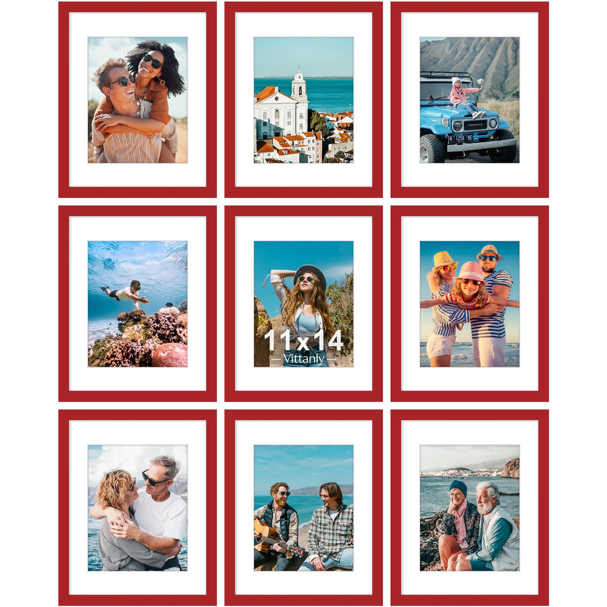Vittanly 8x10 Picture Frames Set of 9 for Wall or Tabletop Display, Gold