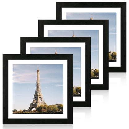 iRahmen 8x10 Picture Frame Set of 4, High Definition Real Glass Rustic Brown Frame, 8 x 10 Wood Photo Frames for Desktop Display and Wall Mounting