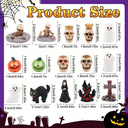KIMOBER 36 Pcs Halloween Mini Resin Figures, Mixed Mini Figurines with Pumpkin Ghost Skull Designs, Tiny Resin Figures for Halloween Tree, Party Favors, Miniature Decorations