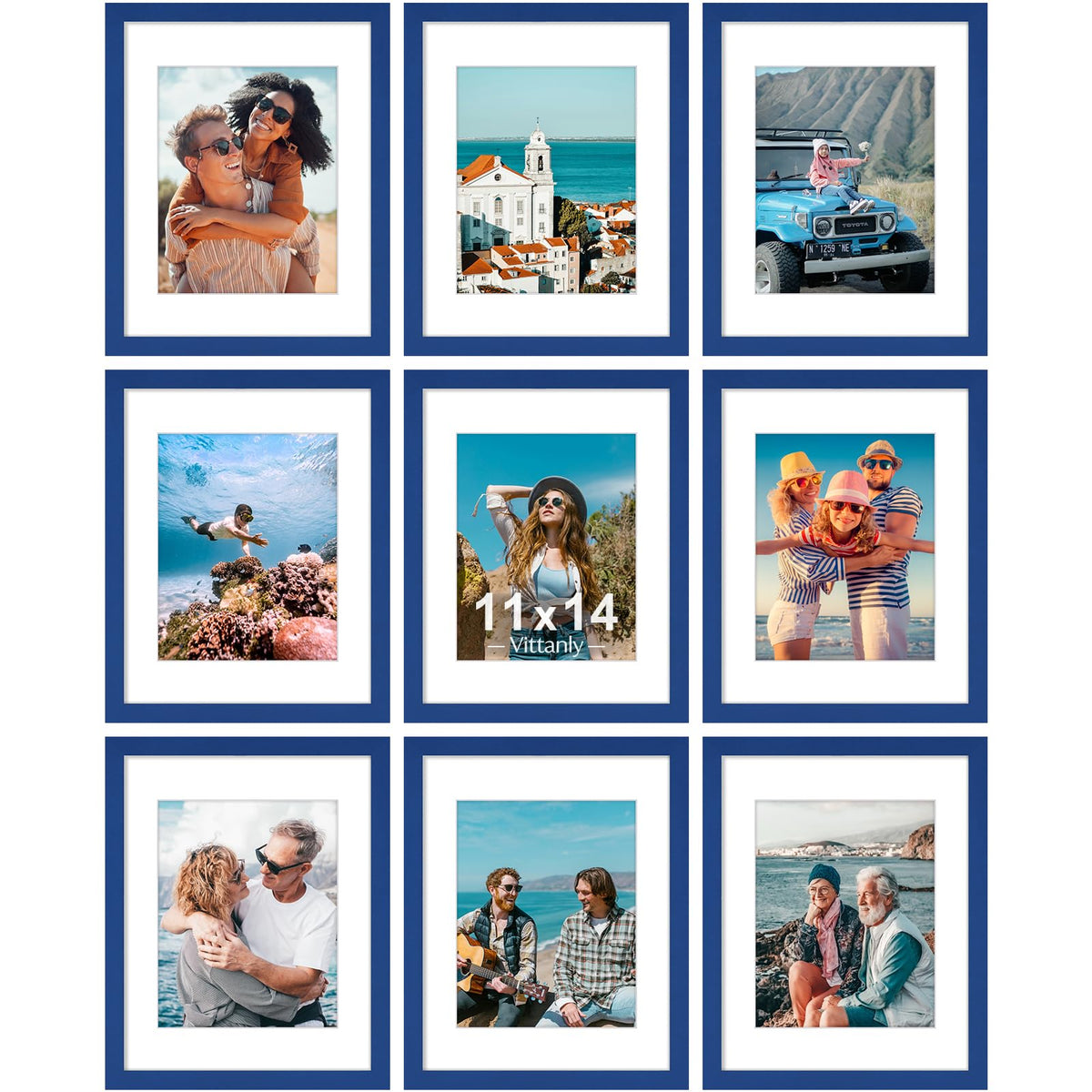 Vittanly 8x10 Picture Frames Set of 9 for Wall or Tabletop Display, Gold