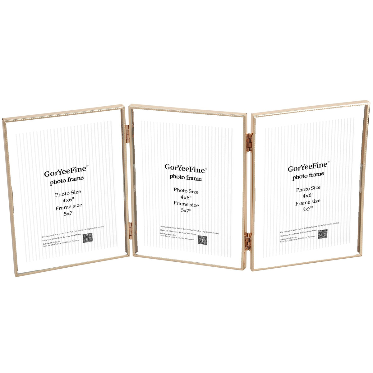 Gold 8x10'' Floating Frame Set of 2,For Photo Sizes( 5x7'',6x8'',7x9''),Beautiful Metal Beaded Edge Frames Adjustable Tabletop/Shelf Photo Frame,Classy Gift Choice for Wedding