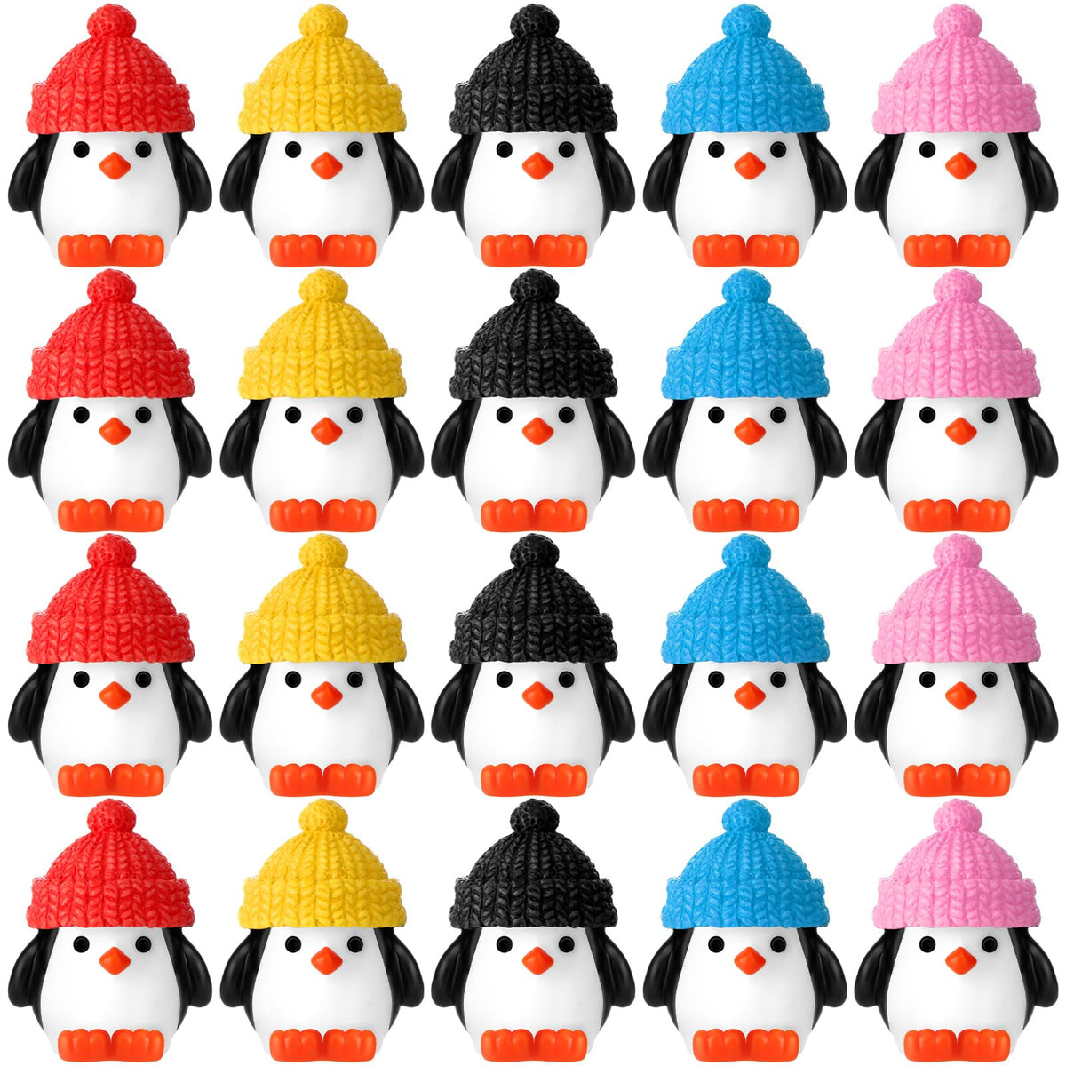 Soulchen 50 Pcs Mini Penguin Figurines Red Hat Resin Christmas Decor