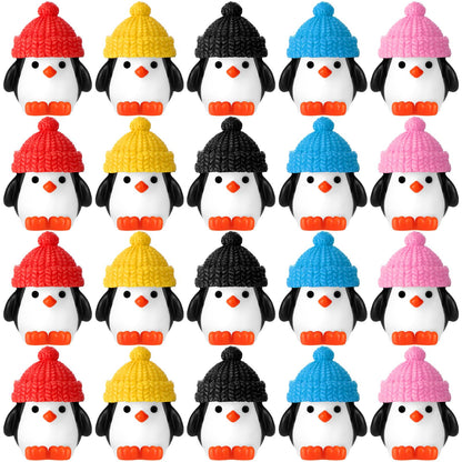 Soulchen 50 Pcs Mini Penguin Figurines Red Hat Resin Christmas Decor