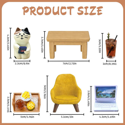 11-Piece Cats Figurines Playing Phone Cat Office Decor