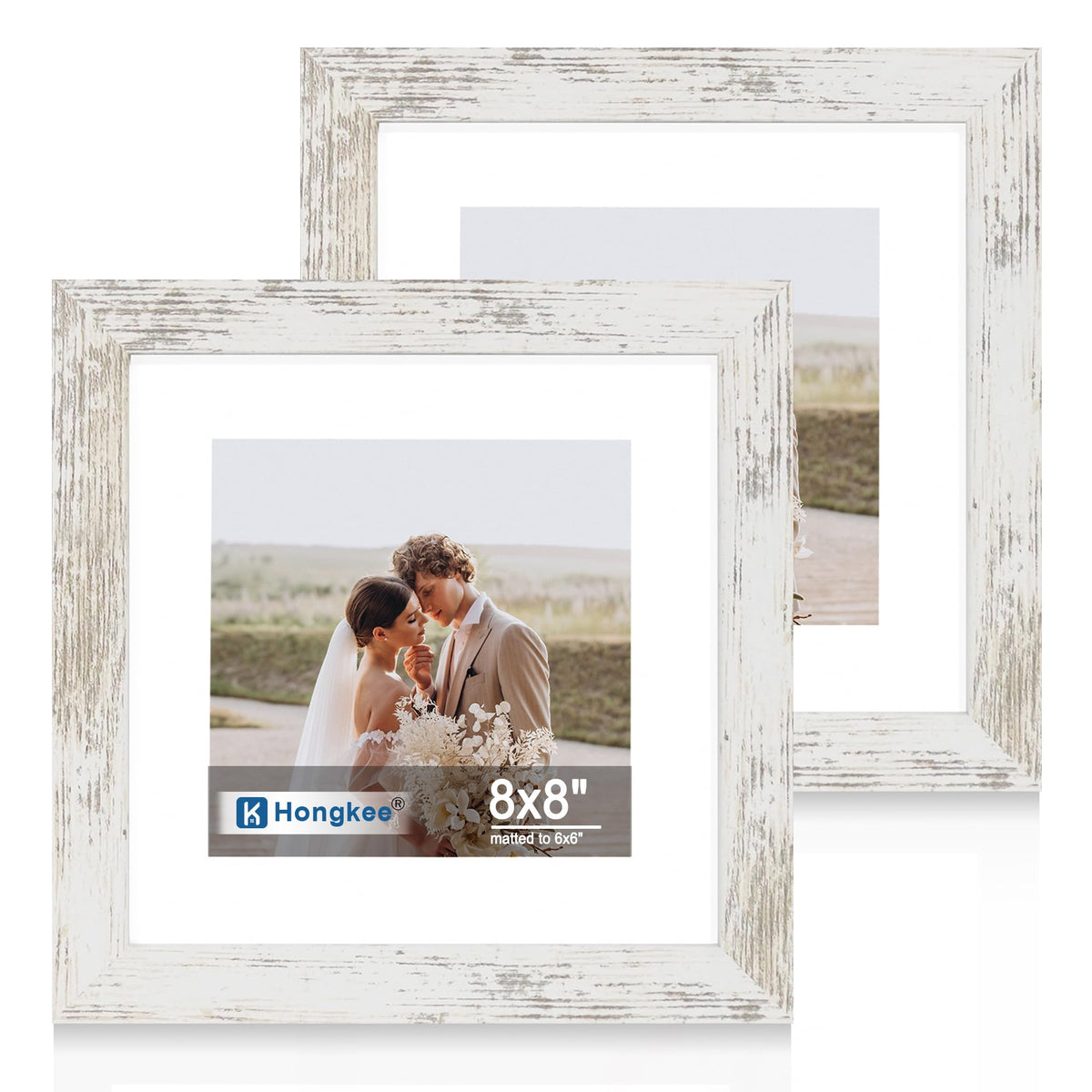 Hongkee 5x7 Picture Frame Set of 2, Real Glass and Wood Frame for Mat 4x6